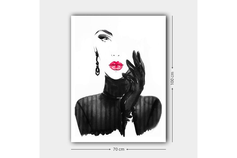 Canvastavla 70x100 cm - Stiliserad kvinna med röd läppstift och svarta handskar - Svart / Röd - Inredning - Tavlor & posters - Canvastavla