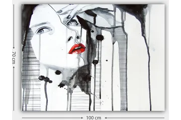 Canvastavla 70x100 cm - Stiliserad kvinna med röd läppstift som framhäver hennes ansikte i en dramatisk svart och vit komposition - Röd / Svart / Vit - Inredning - Tavlor & posters - Canvastavla