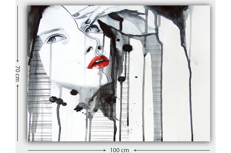 Canvastavla 70x100 cm - Stiliserad kvinna med röd läppstift som framhäver hennes ansikte i en dramatisk svart och vit komposition - Röd / Svart / Vit - Inredning - Tavlor & posters - Canvastavla
