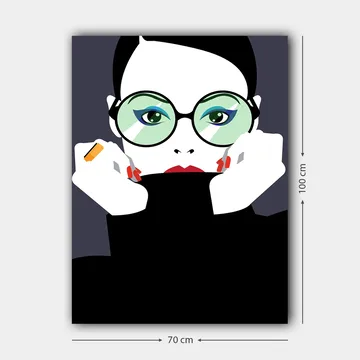 Canvastavla 70x100 cm - Stiliserad kvinna med stora glasögon som håller om sitt ansikte - Grön / Svart / Röd - Inredning - Tavlor & posters - Canvastavla