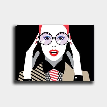 Canvastavla 70x100 cm - Stiliserad kvinna med stora glasögon som uttrycker förvåning eller chock - Röd / Svart / Vit - Inredning - Tavlor & posters - Canvastavla