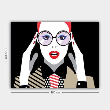 Canvastavla 70x100 cm - Stiliserad kvinna med stora glasögon som uttrycker förvåning eller chock - Röd / Svart / Vit - Inredning - Tavlor & posters - Canvastavla