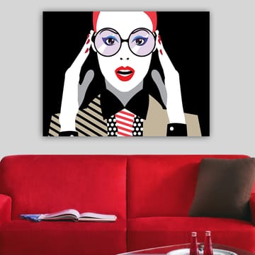 Canvastavla 70x100 cm - Stiliserad kvinna med stora glasögon som uttrycker förvåning eller chock - Röd / Svart / Vit - Inredning - Tavlor & posters - Canvastavla