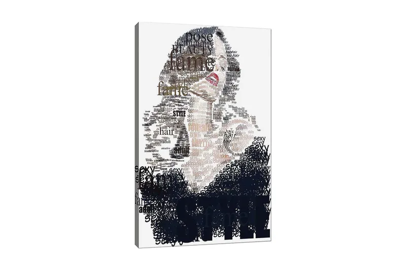 Canvastavla 70x100 cm - Stiliserad kvinna med text som betonar skönhet och självsäkerhet - Svart / Brun / Vit - Inredning - Tavlor & posters - Canvastavla