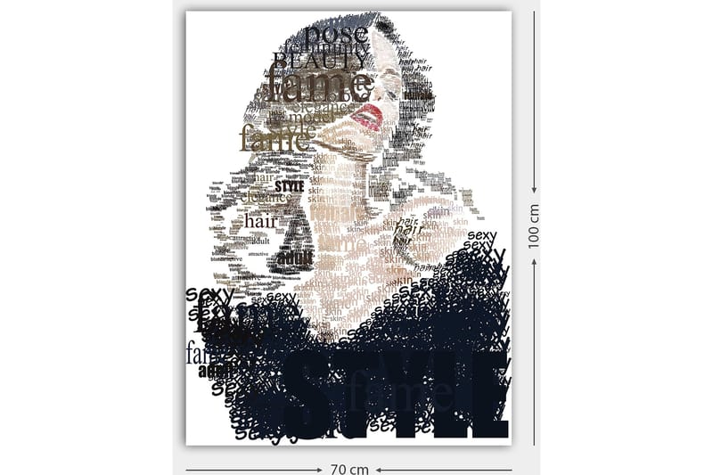 Canvastavla 70x100 cm - Stiliserad kvinna med text som betonar skönhet och självsäkerhet - Svart / Brun / Vit - Inredning - Tavlor & posters - Canvastavla