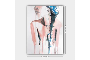 Canvastavla 70x100 cm - Stiliserad kvinnlig silhuett med färgade droppar som rinner nedåt - Rosa / Blå / Svart - Inredning - Tavlor & posters - Canvastavla