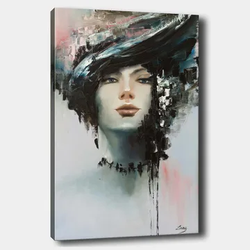 Canvastavla 70x100 cm - Stiliserad kvinnoansikte med en dramatisk frisyr i svart och grått - Svart / Grå / Beige - Inredning - Tavlor & posters - Canvastavla