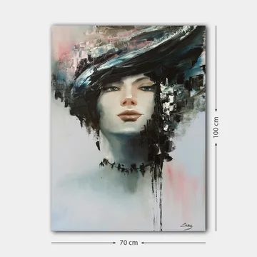 Canvastavla 70x100 cm - Stiliserad kvinnoansikte med en dramatisk frisyr i svart och grått - Svart / Grå / Beige - Inredning - Tavlor & posters - Canvastavla