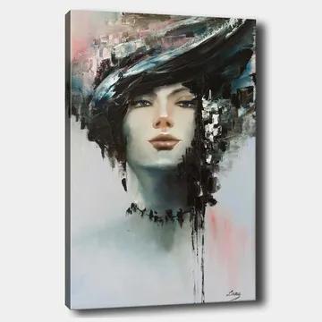 Canvastavla 70x100 cm - Stiliserad kvinnoansikte med en dramatisk frisyr i svart och grått - Svart / Grå / Beige - Inredning - Tavlor & posters - Canvastavla