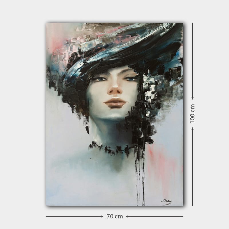 Canvastavla 70x100 cm - Stiliserad kvinnoansikte med en dramatisk frisyr i svart och grått - Svart / Grå / Beige - Inredning - Tavlor & posters - Canvastavla