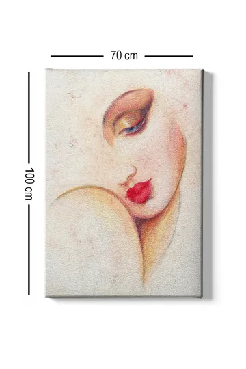 Canvastavla 70x100 cm - Stiliserad kvinnoansikte med framträdande läppar och ögon - Röd / Beige / Brun - Inredning - Tavlor & posters - Canvastavla