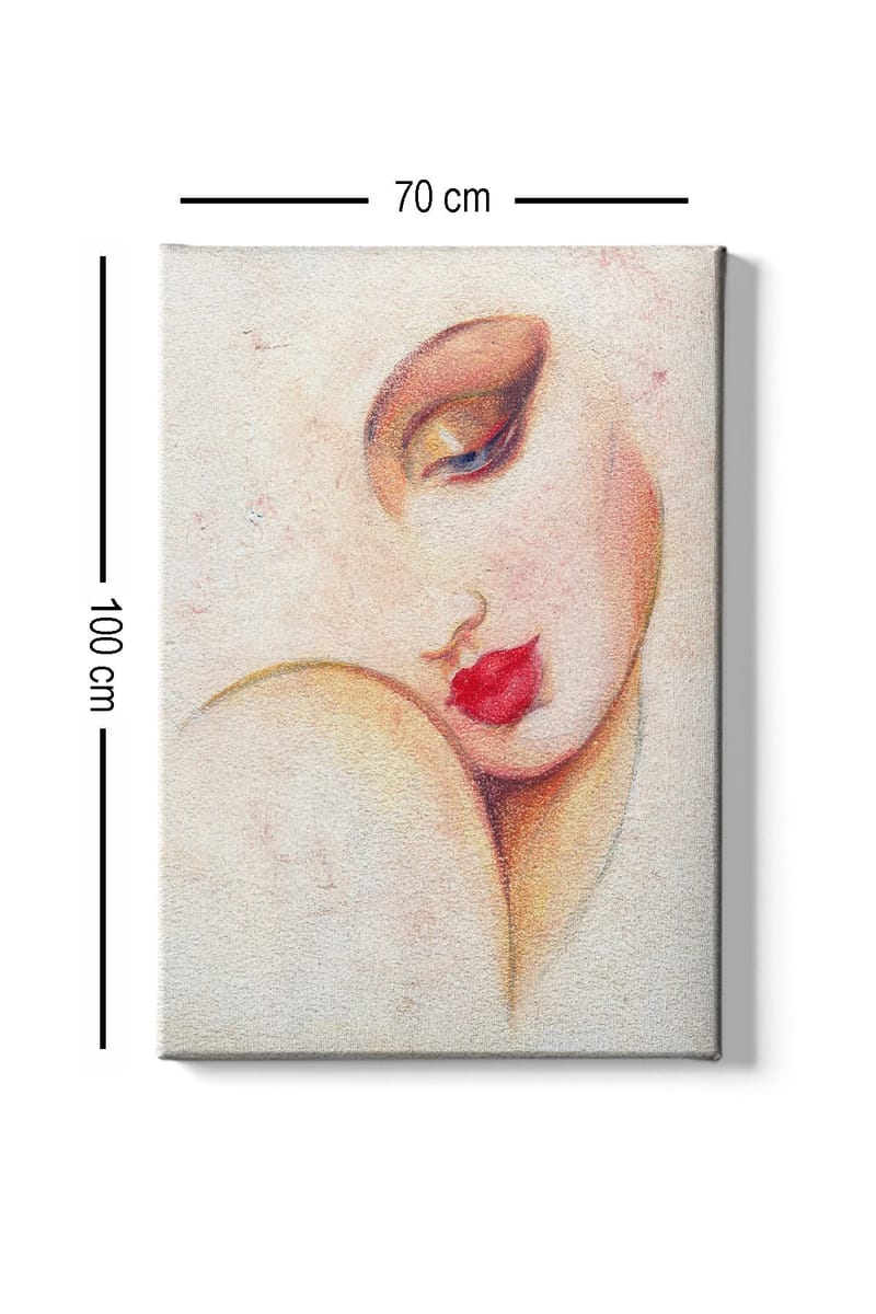 Canvastavla 70x100 cm - Stiliserad kvinnoansikte med framträdande läppar och ögon - Röd / Beige / Brun - Inredning - Tavlor & posters - Canvastavla