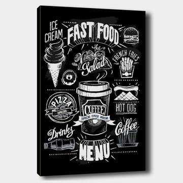 Canvastavla 70x100 cm - Stiliserad meny med olika snabbmatsrätter och drycker i svartvitt - Svart / Vitt / Grått - Inredning - Tavlor & posters - Canvastavla