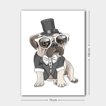 Canvastavla 70x100 cm - Stiliserad mops klädd i frack och hatt med stora glasögon - Beige / Svart / Vitt - Inredning - Tavlor & posters - Canvastavla