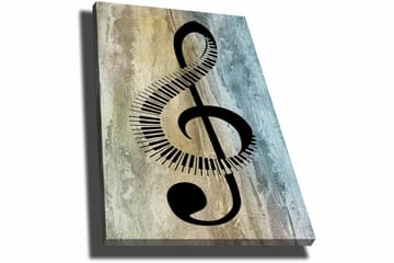 Canvastavla 70x100 cm - Stiliserad notsymbol med klaviaturdetaljer på en abstrakt bakgrund - Svart / Grå / Beige - Inredning - Tavlor & posters - Canvastavla