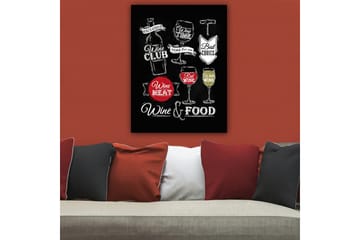 Canvastavla 70x100 cm - Stiliserad tavla med motiv av vin, glas och matrelaterade texter - Röd / Vit / Svart - Inredning - Tavlor & posters - Canvastavla