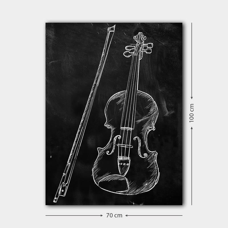 Canvastavla 70x100 cm - Stiliserad teckning av en fiol och en fiolpinne på en svart bakgrund - Vit / Svart - Inredning - Tavlor & posters - Canvastavla