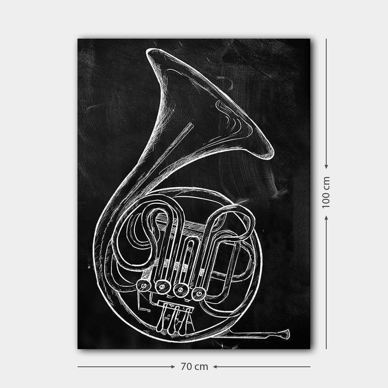 Canvastavla 70x100 cm - Stiliserad teckning av en valthorn - Vit / Svart - Inredning - Tavlor & posters - Canvastavla