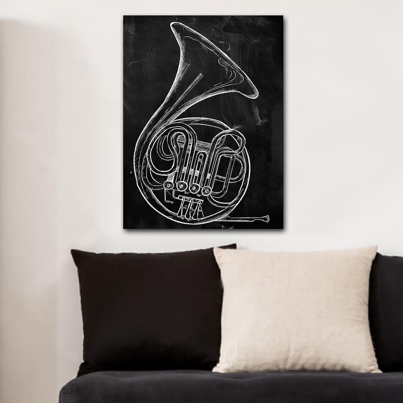 Canvastavla 70x100 cm - Stiliserad teckning av en valthorn - Vit / Svart - Inredning - Tavlor & posters - Canvastavla