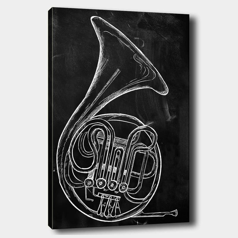 Canvastavla 70x100 cm - Stiliserad teckning av en valthorn - Vit / Svart - Inredning - Tavlor & posters - Canvastavla