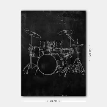 Canvastavla 70x100 cm - Stiliserad teckning av ett trumset på en svart bakgrund - Svart / Vitt - Inredning - Tavlor & posters - Canvastavla