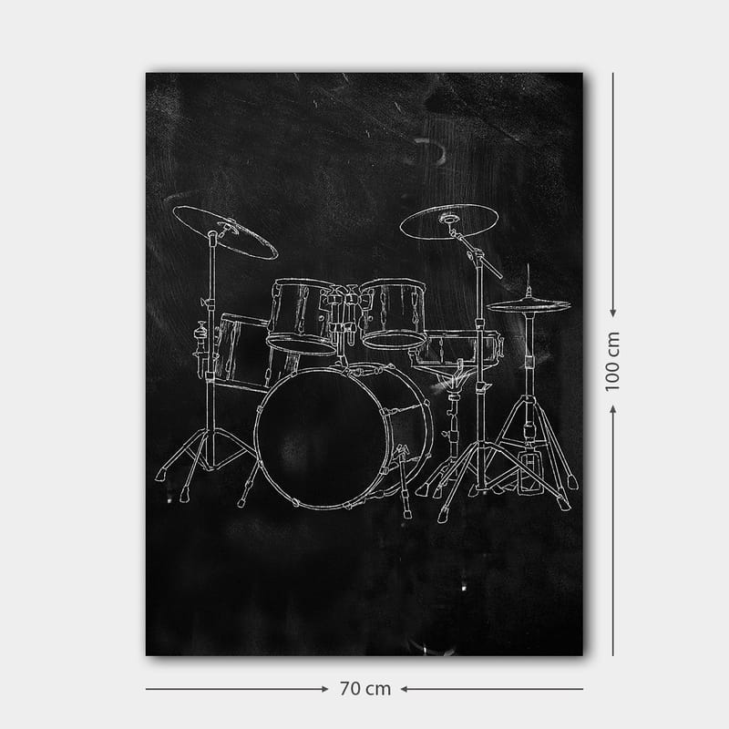 Canvastavla 70x100 cm - Stiliserad teckning av ett trumset på en svart bakgrund - Svart / Vitt - Inredning - Tavlor & posters - Canvastavla