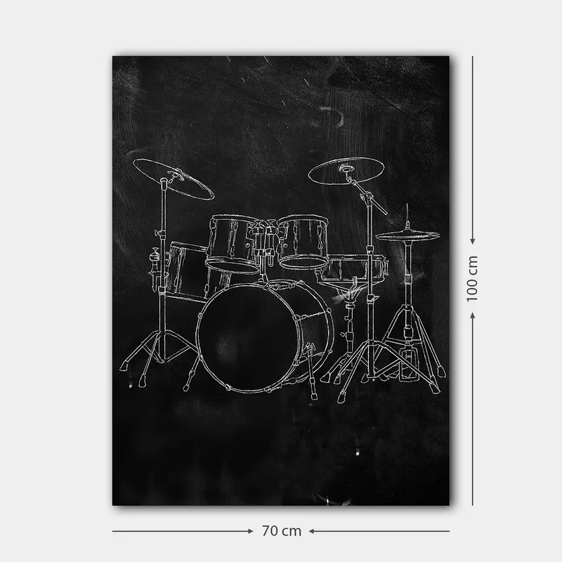 Canvastavla 70x100 cm - Stiliserad teckning av ett trumset på en svart bakgrund - Svart / Vitt - Inredning - Tavlor & posters - Canvastavla