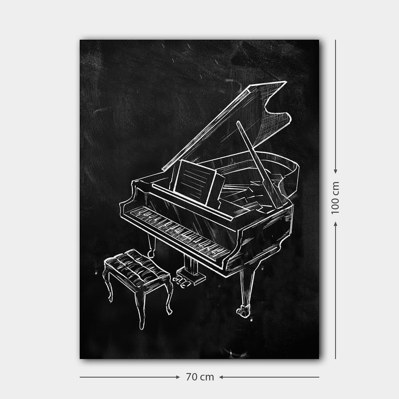 Canvastavla 70x100 cm - Stiliserad teckning av ett piano med en bänk - Vit / Svart - Inredning - Tavlor & posters - Canvastavla