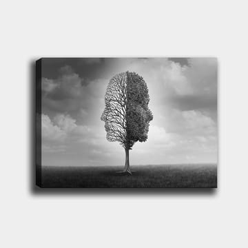 Canvastavla 70x100 cm - Stiliserad trädkonstruktion som formar en ansiktsprofil i svart och vitt - Svart / Vitt / Grått - Inredning - Tavlor & posters - Canvastavla