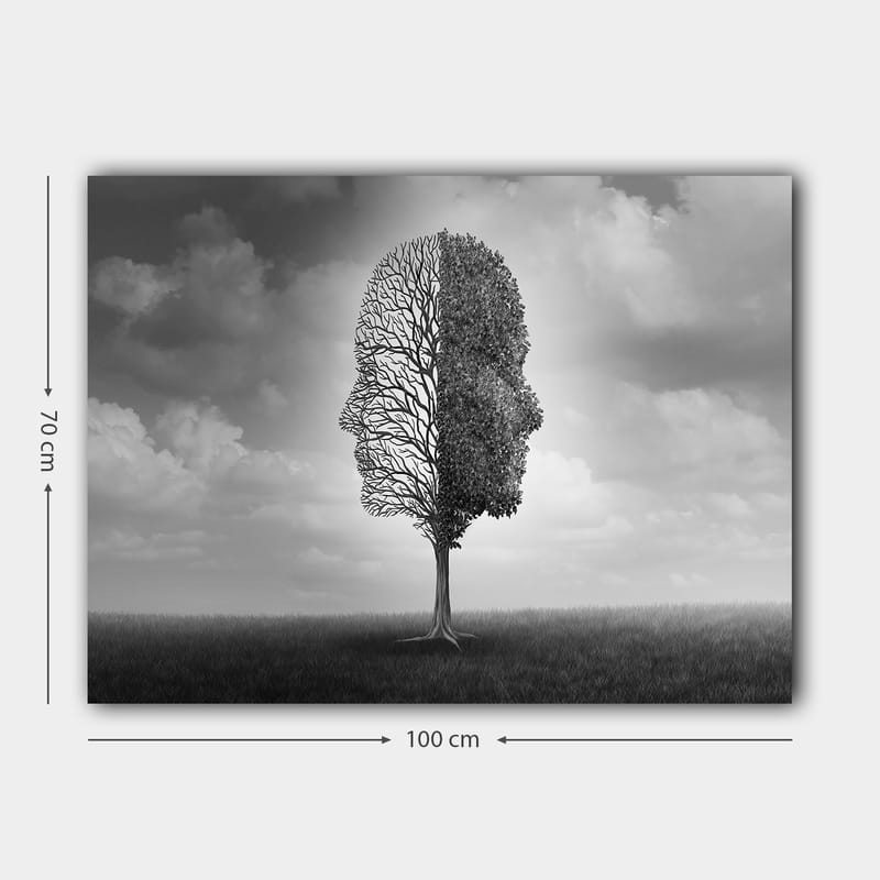Canvastavla 70x100 cm - Stiliserad trädkonstruktion som formar en ansiktsprofil i svart och vitt - Svart / Vitt / Grått - Inredning - Tavlor & posters - Canvastavla
