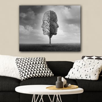 Canvastavla 70x100 cm - Stiliserad trädkonstruktion som formar en ansiktsprofil i svart och vitt - Svart / Vitt / Grått - Inredning - Tavlor & posters - Canvastavla
