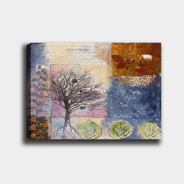 Canvastavla 70x100 cm - Stiliserad trädskulptur med rötter och blad i en färgglad komposition - Mörkblå / Brun / Grön - Inredning - Tavlor & posters - Canvastavla