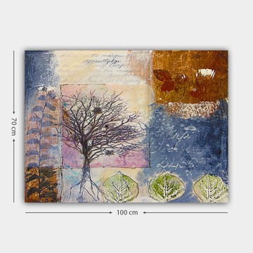 Canvastavla 70x100 cm - Stiliserad trädskulptur med rötter och blad i en färgglad komposition - Mörkblå / Brun / Grön - Inredning - Tavlor & posters - Canvastavla