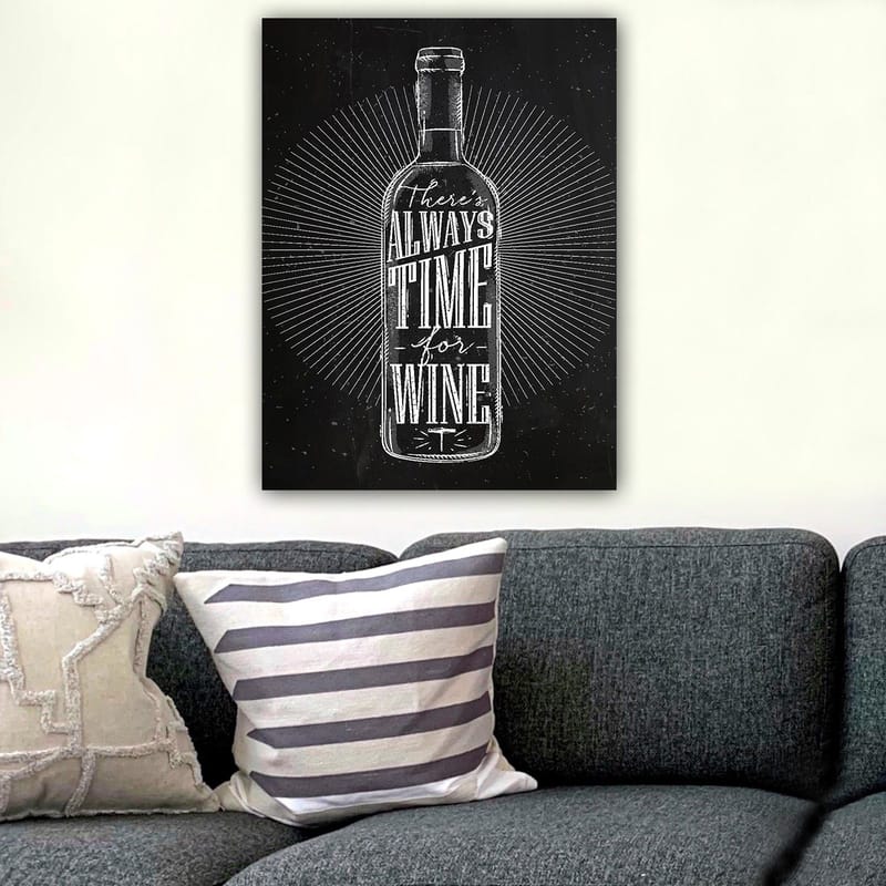 Canvastavla 70x100 cm - Stiliserad vinflaska med texten There's always time for wine i en modern design - Svart / Vit - Inredning - Tavlor & posters - Canvastavla