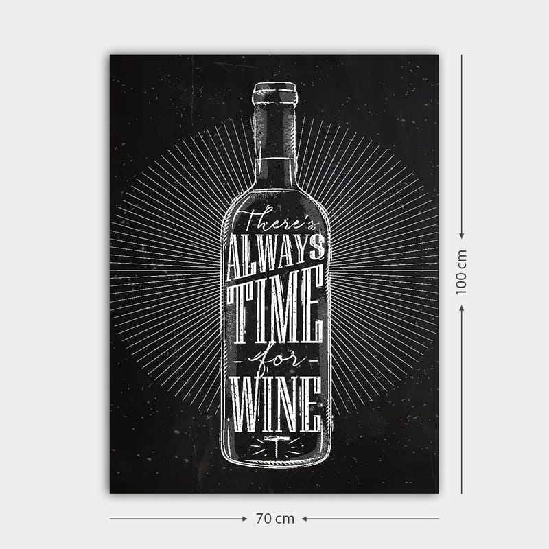 Canvastavla 70x100 cm - Stiliserad vinflaska med texten There's always time for wine i en modern design - Svart / Vit - Inredning - Tavlor & posters - Canvastavla