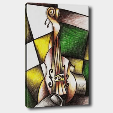 Canvastavla 70x100 cm - Stiliserad violin i en färgglad komposition - Grön / Gul / Brun - Inredning - Tavlor & posters - Canvastavla