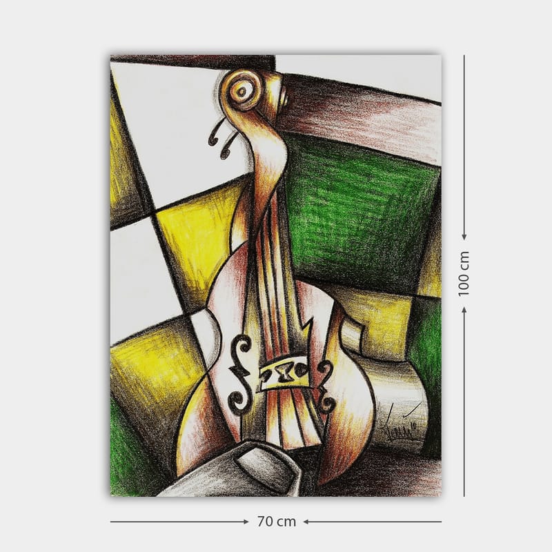 Canvastavla 70x100 cm - Stiliserad violin i en färgglad komposition - Grön / Gul / Brun - Inredning - Tavlor & posters - Canvastavla