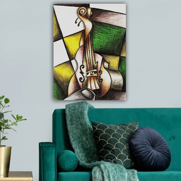 Canvastavla 70x100 cm - Stiliserad violin i en färgglad komposition - Grön / Gul / Brun - Inredning - Tavlor & posters - Canvastavla