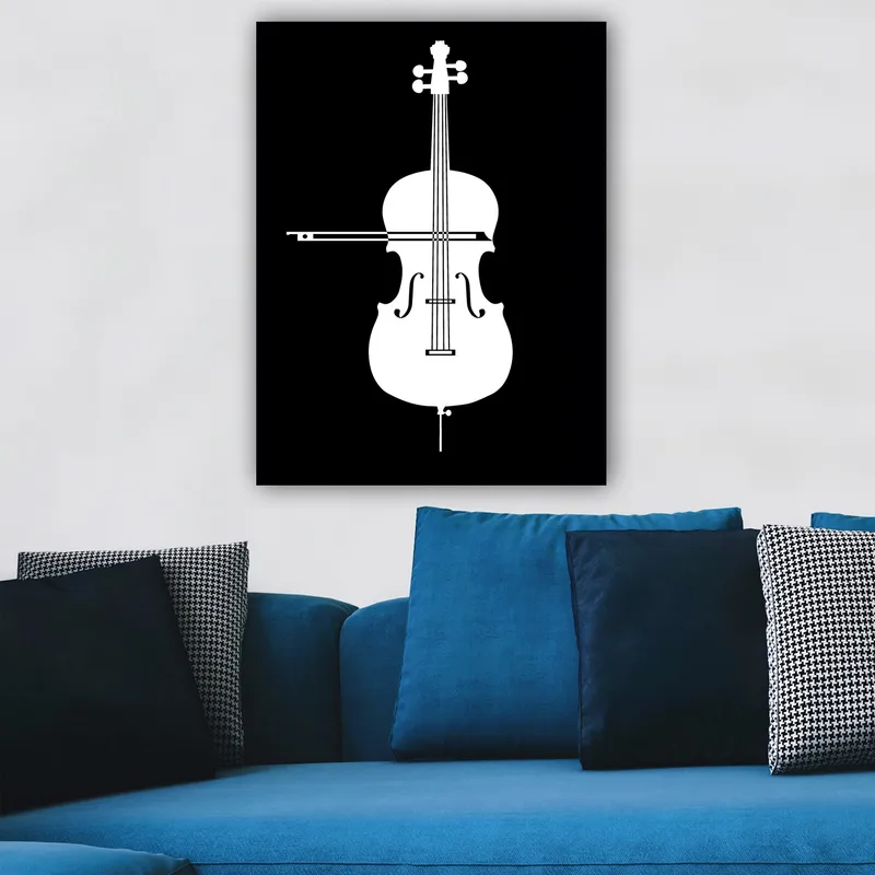 Canvastavla 70x100 cm - Stiliserad vit fiol mot en svart bakgrund - Vit / Svart - Inredning - Tavlor & posters - Canvastavla