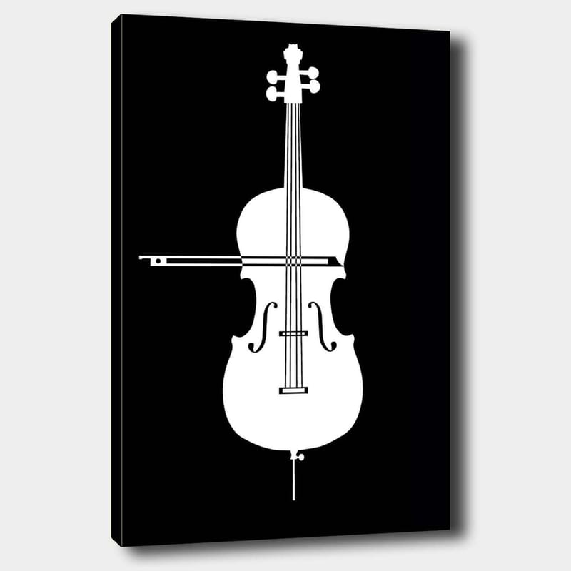 Canvastavla 70x100 cm - Stiliserad vit fiol mot en svart bakgrund, Vit / Svart