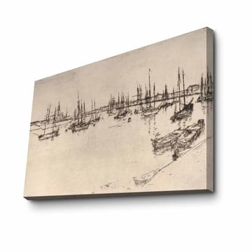 Canvastavla 70x100 cm - Stiliserad vy av en hamn med båtar och mastar i silhuett - Svart / Beige - Inredning - Tavlor & posters - Canvastavla