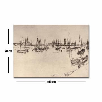 Canvastavla 70x100 cm - Stiliserad vy av en hamn med båtar och mastar i silhuett - Svart / Beige - Inredning - Tavlor & posters - Canvastavla