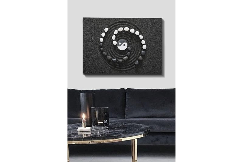 Canvastavla 70x100 cm - Stiliserad yin-yang-symbol omgiven av svarta och vita stenar i en spiralformad komposition - Svart / Vit - Inredning - Tavlor & posters - Canvastavla