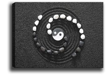 Canvastavla 70x100 cm - Stiliserad yin-yang-symbol omgiven av svarta och vita stenar i en spiralformad komposition - Svart / Vit - Inredning - Tavlor & posters - Canvastavla