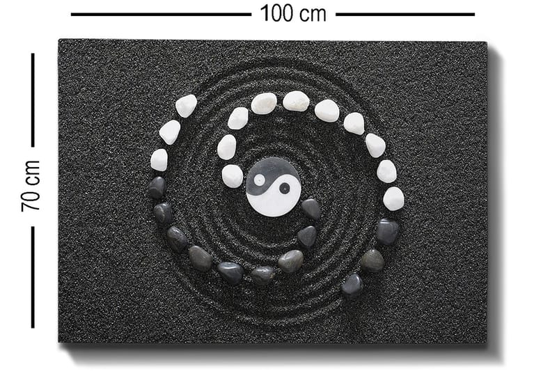 Canvastavla 70x100 cm - Stiliserad yin-yang-symbol omgiven av svarta och vita stenar i en spiralformad komposition - Svart / Vit - Inredning - Tavlor & posters - Canvastavla