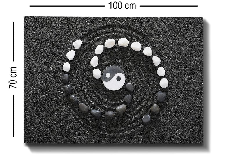 Canvastavla 70x100 cm - Stiliserad yin-yang-symbol omgiven av svarta och vita stenar i en spiralformad komposition - Svart / Vit - Inredning - Tavlor & posters - Canvastavla
