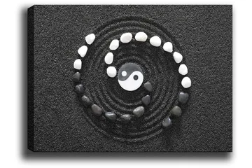 Canvastavla 70x100 cm - Stiliserad yin-yang-symbol omgiven av svarta och vita stenar i en spiralformad komposition - Svart / Vit - Inredning - Tavlor & posters - Canvastavla