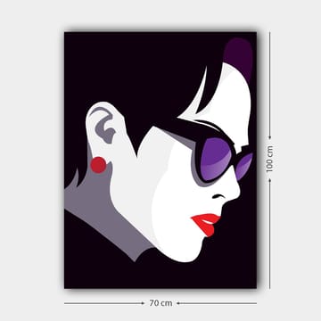 Canvastavla 70x100 cm - Stiliserad profil av en kvinna med solglasögon och röd läppstift - Svart / Vit / Lila - Inredning - Tavlor & posters - Canvastavla