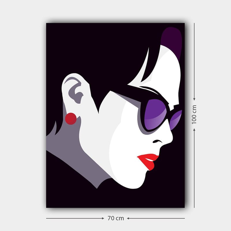 Canvastavla 70x100 cm - Stiliserad profil av en kvinna med solglasögon och röd läppstift - Svart / Vit / Lila - Inredning - Tavlor & posters - Canvastavla