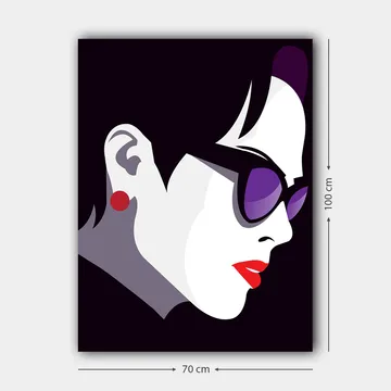 Canvastavla 70x100 cm - Stiliserad profil av en kvinna med solglasögon och röd läppstift - Svart / Vit / Lila - Inredning - Tavlor & posters - Canvastavla